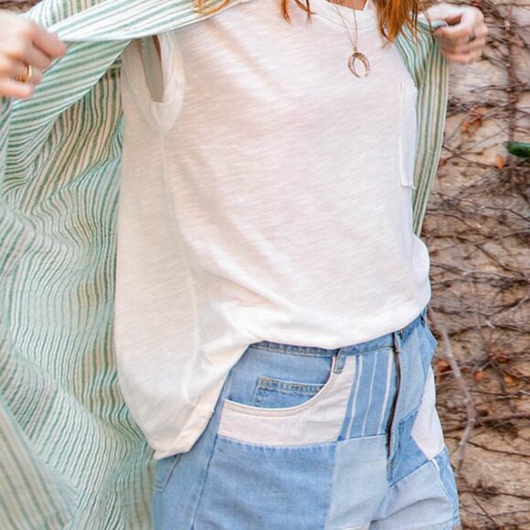 501 EASEL Blue Color Block Patchwork Denim Shorts S/M/L - Picture 2 of 4